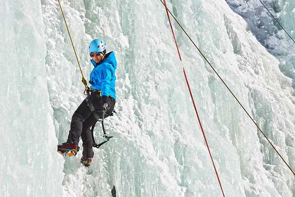 Ice climbing in Riva Di Tures, South Tyrol, Italy